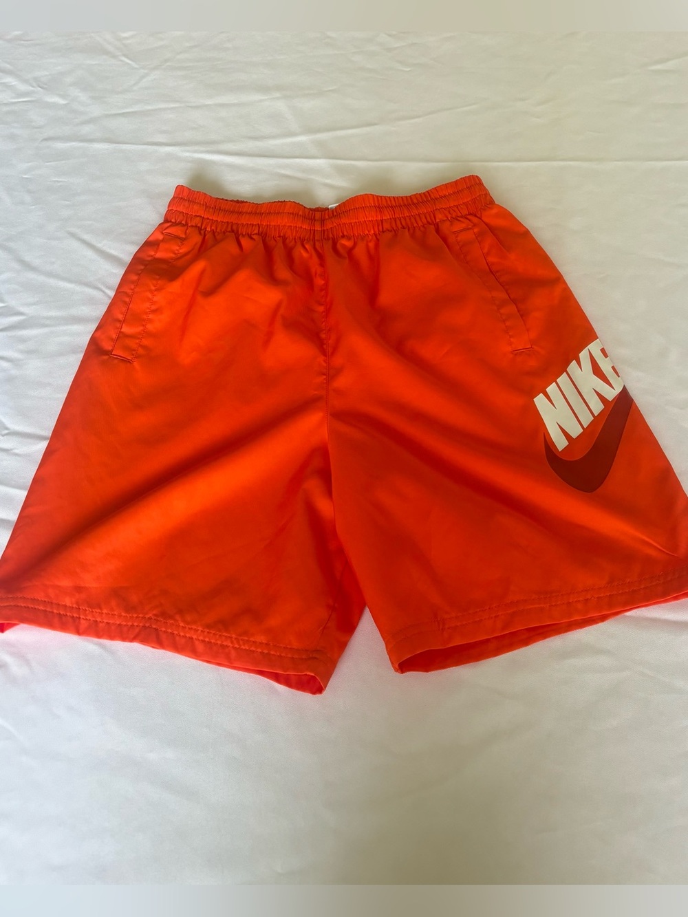 Nike Swoosh Swim Trunks Shorts Youth Boys XL Orange Print Mesh Lined New